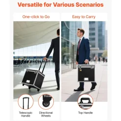 VEVOR Portable File Storage Box, 15.6 x 12.6 x 15 inch Internal Chest Size, Locking Mobile Business Case with Telescopic Handle, Hand pull File Case for Office Home, Offices, Hospitals, Banks