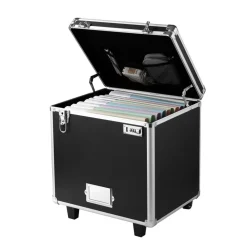 VEVOR Portable File Storage Box, 15.6 x 12.6 x 15 inch Internal Chest Size, Locking Mobile Business Case with Telescopic Handle, Hand pull File Case for Office Home, Offices, Hospitals, Banks