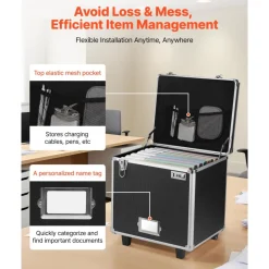 VEVOR Portable File Storage Box, 15.6 x 12.6 x 15 inch Internal Chest Size, Locking Mobile Business Case with Telescopic Handle, Hand pull File Case for Office Home, Offices, Hospitals, Banks