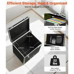 VEVOR Portable File Storage Box, 15.6 x 12.6 x 15 inch Internal Chest Size, Locking Mobile Business Case with Telescopic Handle, Hand pull File Case for Office Home, Offices, Hospitals, Banks