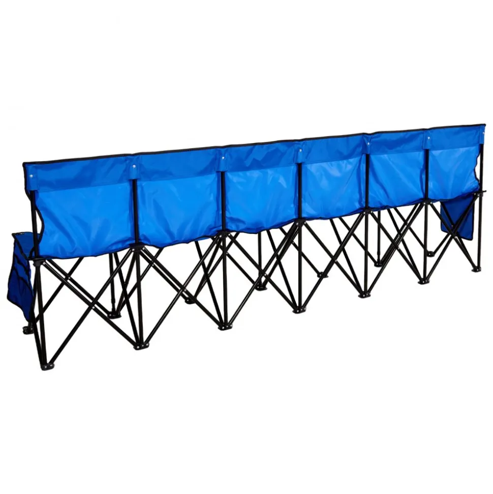 VEVOR Portable Folding Bench, 6 Seat Foldable Soccer Bench with Side Pockets and Carrying Bag, Lightweight Sideline Seating with Back Rest for Football, Baseball, Camping, Outdoor Events, Blue