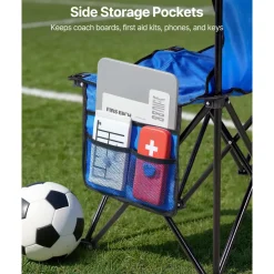 VEVOR Portable Folding Bench, 6 Seat Foldable Soccer Bench with Side Pockets and Carrying Bag, Lightweight Sideline Seating with Back Rest for Football, Baseball, Camping, Outdoor Events, Blue