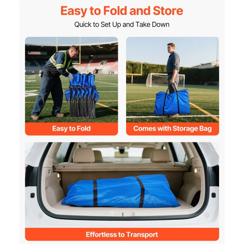 VEVOR Portable Folding Bench, 6 Seat Foldable Soccer Bench with Side Pockets and Carrying Bag, Lightweight Sideline Seating with Back Rest for Football, Baseball, Camping, Outdoor Events, Blue
