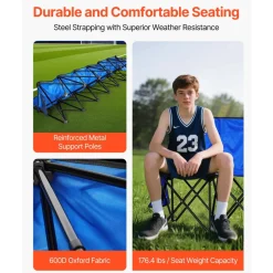 VEVOR Portable Folding Bench, 6 Seat Foldable Soccer Bench with Side Pockets and Carrying Bag, Lightweight Sideline Seating with Back Rest for Football, Baseball, Camping, Outdoor Events, Blue