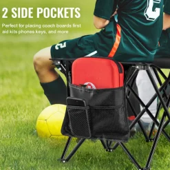 VEVOR Portable Folding Bench, 6 Seat Foldable Soccer Bench with Side Pockets and Carrying Bag, Lightweight 600D Oxford Fabric Sideline Seating, for Football, Baseball, Camping, Outdoor Events, Black