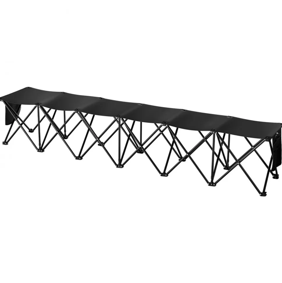VEVOR Portable Folding Bench, 6 Seat Foldable Soccer Bench with Side Pockets and Carrying Bag, Lightweight 600D Oxford Fabric Sideline Seating, for Football, Baseball, Camping, Outdoor Events, Black