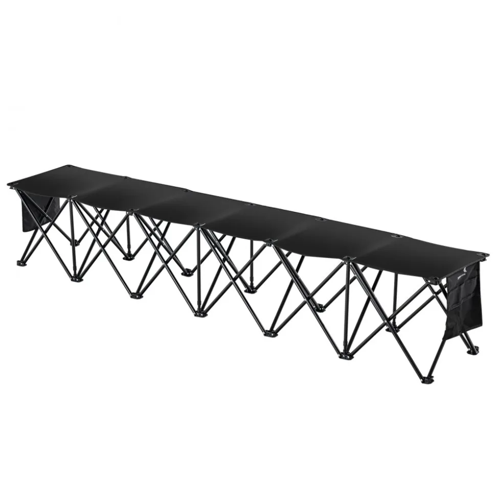 VEVOR Portable Folding Bench, 6 Seat Foldable Soccer Bench with Side Pockets and Carrying Bag, Lightweight 600D Oxford Fabric Sideline Seating, for Football, Baseball, Camping, Outdoor Events, Black