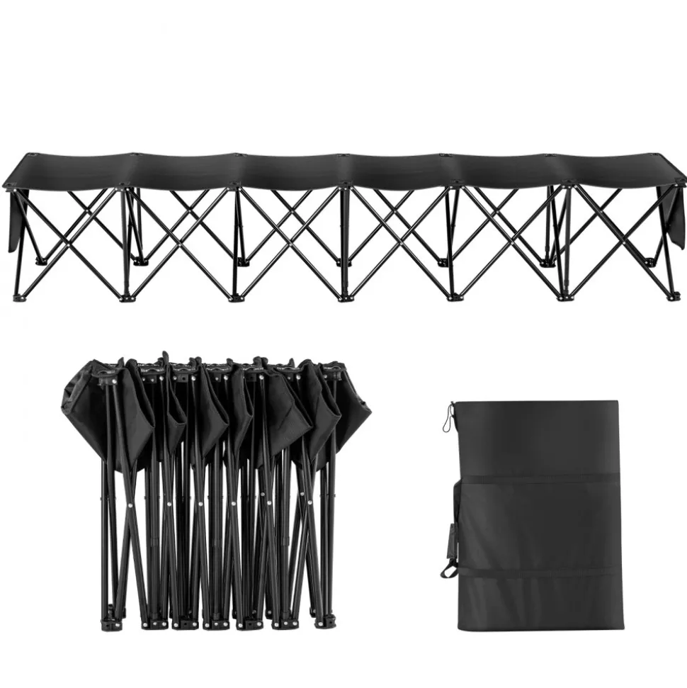 VEVOR Portable Folding Bench, 6 Seat Foldable Soccer Bench with Side Pockets and Carrying Bag, Lightweight 600D Oxford Fabric Sideline Seating, for Football, Baseball, Camping, Outdoor Events, Black