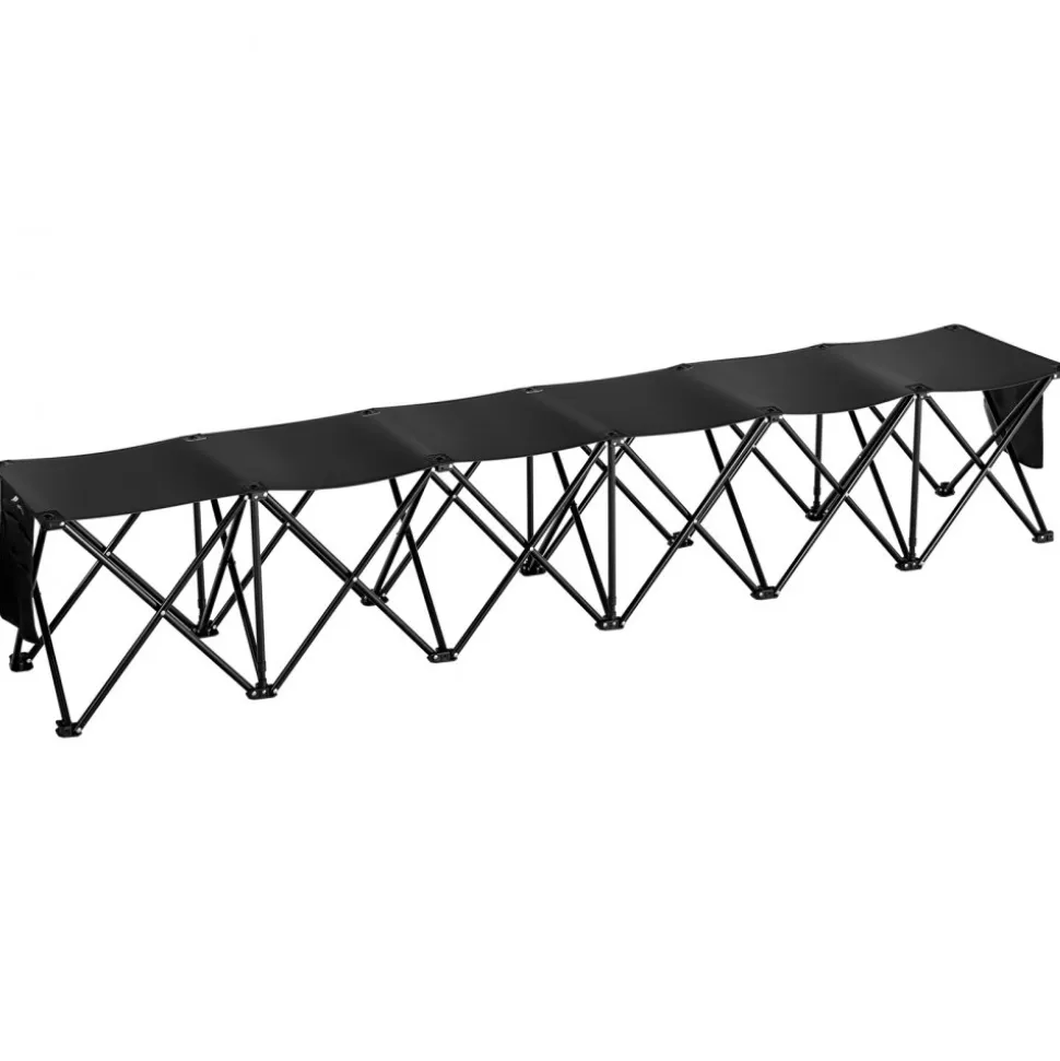 VEVOR Portable Folding Bench, 6 Seat Foldable Soccer Bench with Side Pockets and Carrying Bag, Lightweight 600D Oxford Fabric Sideline Seating, for Football, Baseball, Camping, Outdoor Events, Black