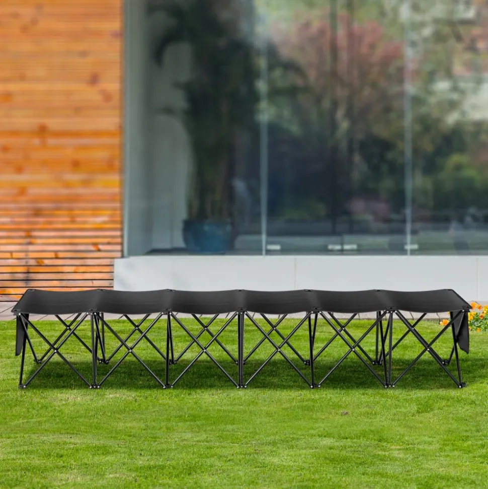 VEVOR Portable Folding Bench, 6 Seat Foldable Soccer Bench with Side Pockets and Carrying Bag, Lightweight 600D Oxford Fabric Sideline Seating, for Football, Baseball, Camping, Outdoor Events, Black