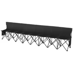 VEVOR Portable Folding Bench, 8 Seat Foldable Soccer Bench with Side Pockets and Carrying Bag, Lightweight Sideline Seating with Back Rest for Football, Baseball, Camping, Outdoor Events, Black