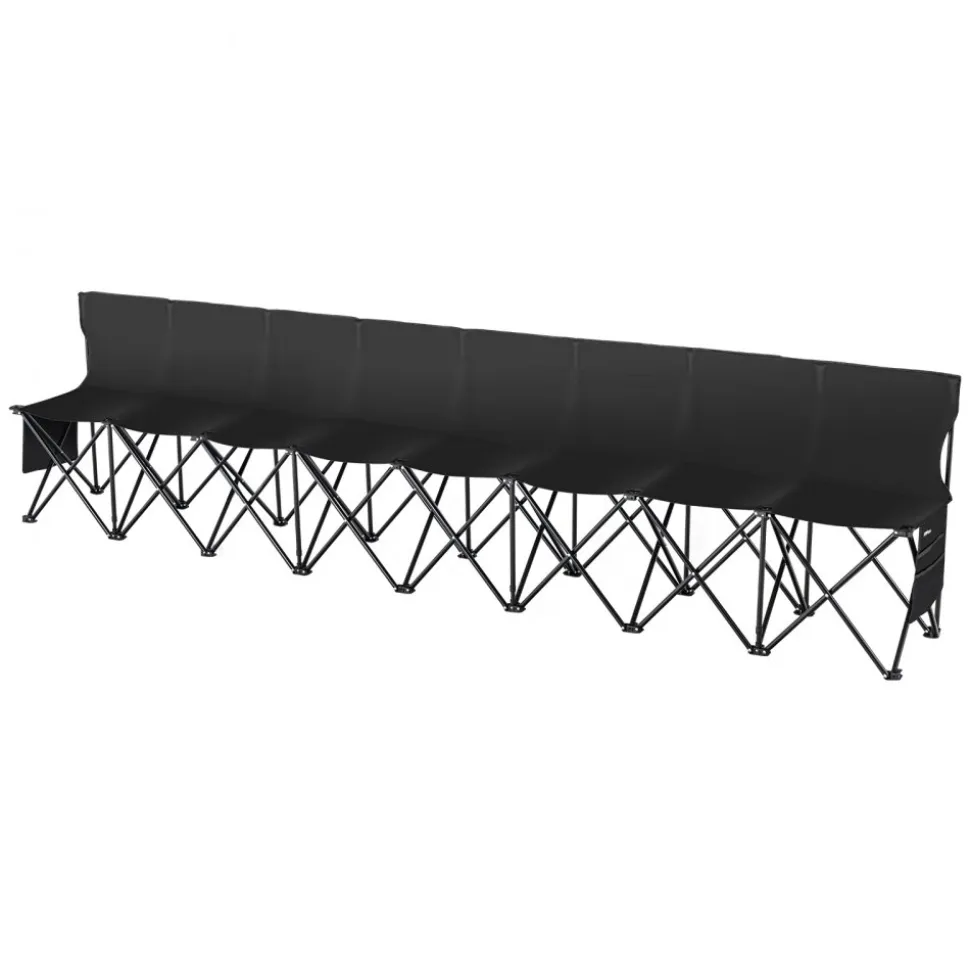VEVOR Portable Folding Bench, 8 Seat Foldable Soccer Bench with Side Pockets and Carrying Bag, Lightweight Sideline Seating with Back Rest for Football, Baseball, Camping, Outdoor Events, Black