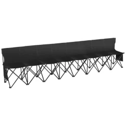 VEVOR Portable Folding Bench, 8 Seat Foldable Soccer Bench with Side Pockets and Carrying Bag, Lightweight Sideline Seating with Back Rest for Football, Baseball, Camping, Outdoor Events, Black