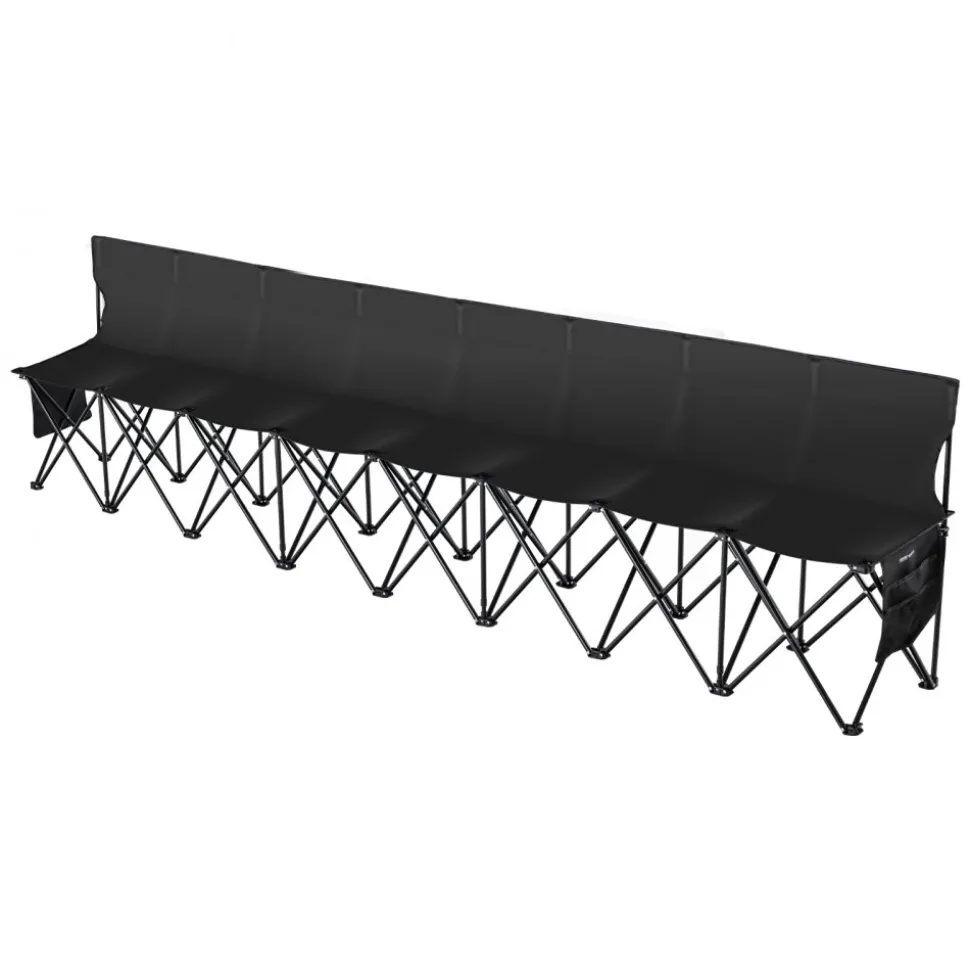 VEVOR Portable Folding Bench, 8 Seat Foldable Soccer Bench with Side Pockets and Carrying Bag, Lightweight Sideline Seating with Back Rest for Football, Baseball, Camping, Outdoor Events, Black