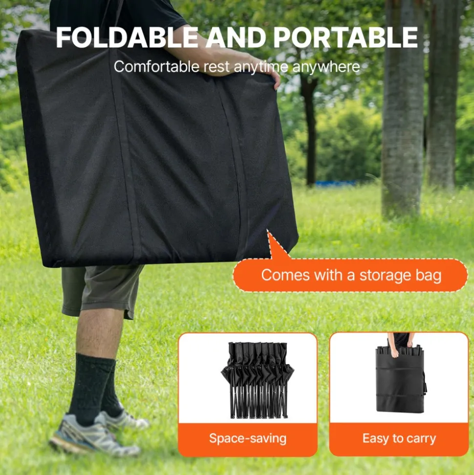 VEVOR Portable Folding Bench, 8 Seat Foldable Soccer Bench with Side Pockets and Carrying Bag, Lightweight Sideline Seating with Back Rest for Football, Baseball, Camping, Outdoor Events, Black