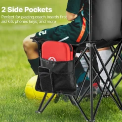 VEVOR Portable Folding Bench, 8 Seat Foldable Soccer Bench with Side Pockets and Carrying Bag, Lightweight Sideline Seating with Back Rest for Football, Baseball, Camping, Outdoor Events, Black