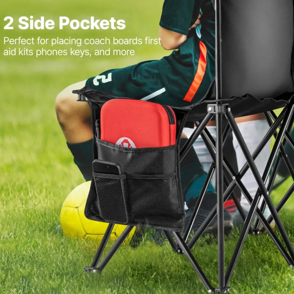 VEVOR Portable Folding Bench, 8 Seat Foldable Soccer Bench with Side Pockets and Carrying Bag, Lightweight Sideline Seating with Back Rest for Football, Baseball, Camping, Outdoor Events, Black