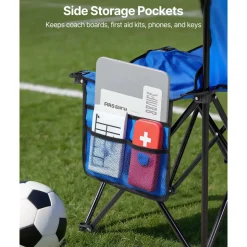 VEVOR Portable Folding Bench, 6 Seat Foldable Soccer Bench with Side Pockets and Carrying Bag, Lightweight Sideline Seating with Back Rest for Football, Baseball, Camping, Outdoor Events, Black