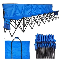 VEVOR Portable Folding Bench, 6 Seat Foldable Soccer Bench with Side Pockets and Carrying Bag, Lightweight Sideline Seating with Back Rest for Football, Baseball, Camping, Outdoor Events, Black
