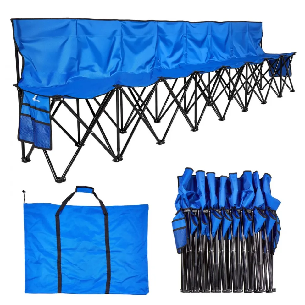 VEVOR Portable Folding Bench, 6 Seat Foldable Soccer Bench with Side Pockets and Carrying Bag, Lightweight Sideline Seating with Back Rest for Football, Baseball, Camping, Outdoor Events, Black