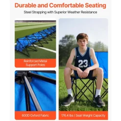 VEVOR Portable Folding Bench, 6 Seat Foldable Soccer Bench with Side Pockets and Carrying Bag, Lightweight Sideline Seating with Back Rest for Football, Baseball, Camping, Outdoor Events, Black