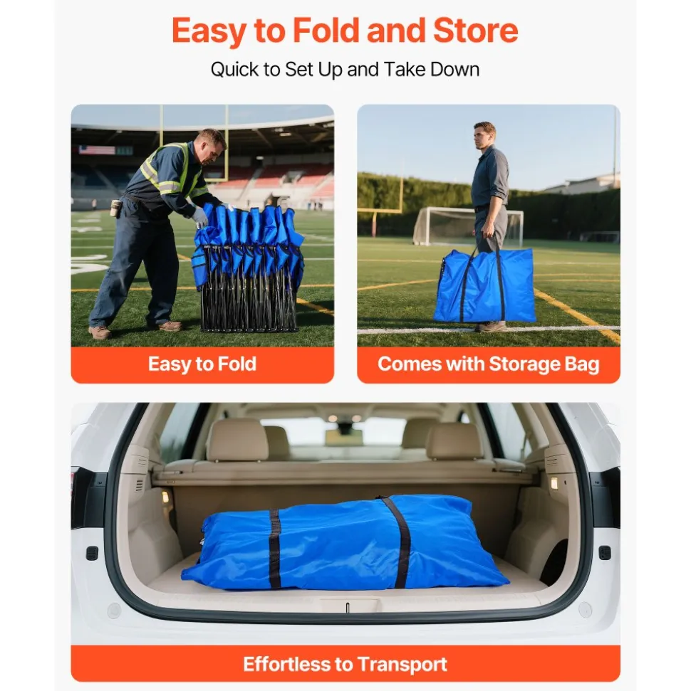 VEVOR Portable Folding Bench, 6 Seat Foldable Soccer Bench with Side Pockets and Carrying Bag, Lightweight Sideline Seating with Back Rest for Football, Baseball, Camping, Outdoor Events, Black