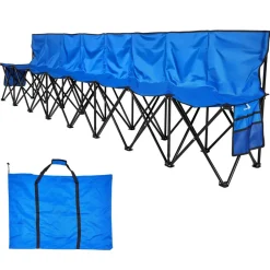VEVOR Portable Folding Bench, 6 Seat Foldable Soccer Bench with Side Pockets and Carrying Bag, Lightweight Sideline Seating with Back Rest for Football, Baseball, Camping, Outdoor Events, Black