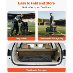 VEVOR Portable Folding Bench, 4 Seat Foldable Soccer Bench with Side Pockets and Carrying Bag, Lightweight Sideline Seating with Back Rest for Football, Baseball, Camping, Outdoor Events, Black