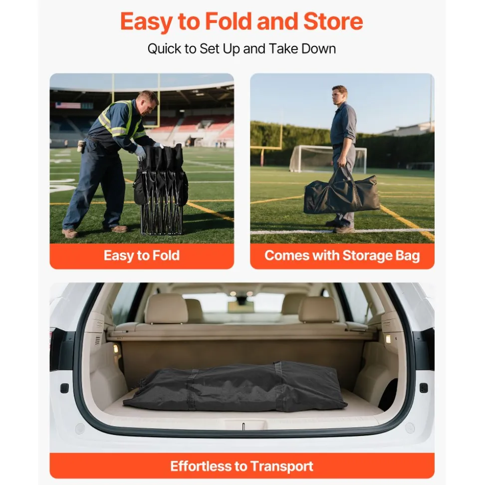 VEVOR Portable Folding Bench, 4 Seat Foldable Soccer Bench with Side Pockets and Carrying Bag, Lightweight Sideline Seating with Back Rest for Football, Baseball, Camping, Outdoor Events, Black