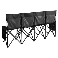 VEVOR Portable Folding Bench, 4 Seat Foldable Soccer Bench with Side Pockets and Carrying Bag, Lightweight Sideline Seating with Back Rest for Football, Baseball, Camping, Outdoor Events, Black
