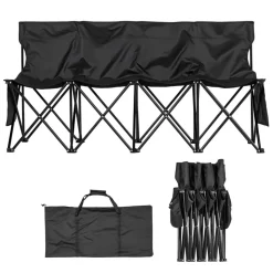 VEVOR Portable Folding Bench, 4 Seat Foldable Soccer Bench with Side Pockets and Carrying Bag, Lightweight Sideline Seating with Back Rest for Football, Baseball, Camping, Outdoor Events, Black