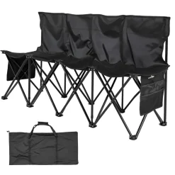 VEVOR Portable Folding Bench, 4 Seat Foldable Soccer Bench with Side Pockets and Carrying Bag, Lightweight Sideline Seating with Back Rest for Football, Baseball, Camping, Outdoor Events, Black