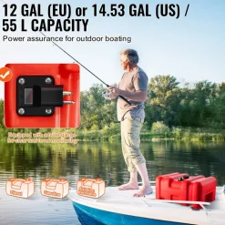 VEVOR Portable Fuel Tank, 12 Gallon/55L, Plastic Outboard Marine Tank with Hose, Easy to Carry for Yacht, Fishing, Deck Boats, Red