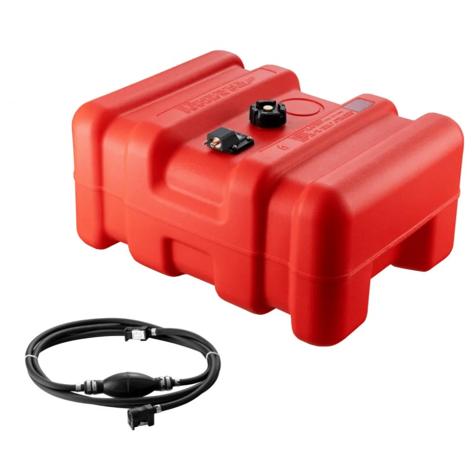 VEVOR Portable Fuel Tank, 12 Gallon/55L, Plastic Outboard Marine Tank with Hose, Easy to Carry for Yacht, Fishing, Deck Boats, Red