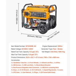 VEVOR Portable Generator, Gasoline 13500W Peak Watt & LPG 12000W Peak Watt Dual Fuel Generator, Home Backup Generators with Electric Start, Gasoline & LPG Powered, CO Sensor, 20A & 50A Outlets