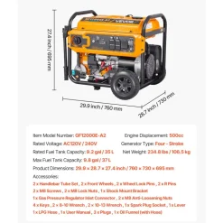 VEVOR Portable Generator, Gasoline 13500W Peak Watt, LPG 12000W Peak Watt & Natural Gas 11000W Peak Watt Tri-Fuel Generator, Home Backup Generators with Electric Start, Gas, LPG & Natural Gas Powered