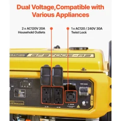 VEVOR Portable Generator, 9625W Peak Watt Home Generator, Backup Generators for Home with Foldable Handle, Electric Start, Gas Powered, CO Sensor, RV & Emergency Ready 30A & 20A Outlets, AVR