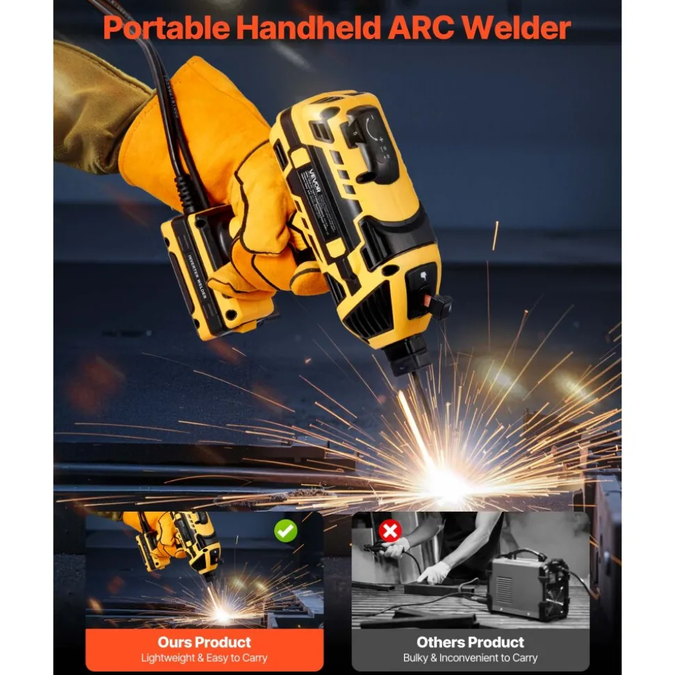 VEVOR Portable Handheld Welding Machine, 20-120A Portable ARC Welder with 5-Level Current Adjustment & IGBT Inverter, 110V Handheld Stick Welder with Hot Start Function Fit for 1/16"-1/8" Welding Rods
