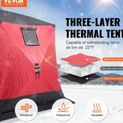 VEVOR Portable Ice Shelter, 4-6 Person Insulated Pop-Up Ice Fishing Tent, 50 Square Feet Fishable Area, Thermal Ice Shanty for Winter Fishing, Ice Cube with Anchors, Ropes, Carrying Bag, 130