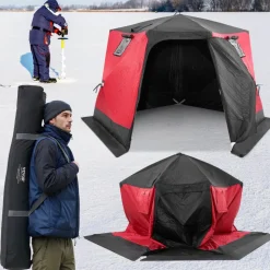 VEVOR Portable Ice Shelter, 4-6 Person Insulated Pop-Up Ice Fishing Tent, 50 Square Feet Fishable Area, Thermal Ice Shanty for Winter Fishing, Ice Cube with Anchors, Ropes, Carrying Bag, 130