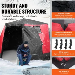 VEVOR Portable Ice Shelter, 4-6 Person Insulated Pop-Up Ice Fishing Tent, 50 Square Feet Fishable Area, Thermal Ice Shanty for Winter Fishing, Ice Cube with Anchors, Ropes, Carrying Bag, 130