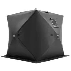 VEVOR Portable Ice Shelter, 3-4 Person Pop-Up Ice Fishing Tent, 35 Square Feet Fishable Area, Ice Shanty for Winter Fishing, Waterproof Oxford Ice Cube with Anchors/Ropes/Carrying Bag, 71