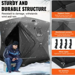 VEVOR Portable Ice Shelter, 3-4 Person Pop-Up Ice Fishing Tent, 35 Square Feet Fishable Area, Ice Shanty for Winter Fishing, Waterproof Oxford Ice Cube with Anchors/Ropes/Carrying Bag, 71