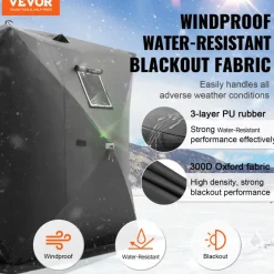 VEVOR Portable Ice Shelter, 3-4 Person Pop-Up Ice Fishing Tent, 35 Square Feet Fishable Area, Ice Shanty for Winter Fishing, Waterproof Oxford Ice Cube with Anchors/Ropes/Carrying Bag, 71