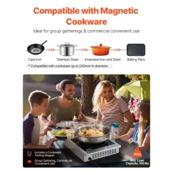 VEVOR Portable Induction Cooktop, 1800W Commercial Induction Burner with 9 Temperature Settings, Stainless Steel Countertop Induction Hot Plate with 3H Timer, Child Lock, for Restaurant Cooking