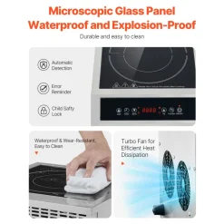 VEVOR Portable Induction Cooktop, 1800W Commercial Induction Burner with 9 Temperature Settings, Stainless Steel Countertop Induction Hot Plate with 3H Timer, Child Lock, for Restaurant Cooking