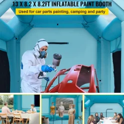 VEVOR Portable Inflatable Paint Booth, 13 x 8 x 8ft Inflatable Spray Booth, Car Paint Tent with Air Filter System & 2 Blowers, Upgraded Blow Up Spray Booth Tent, Auto Paint Workstation Motorcycle Gara
