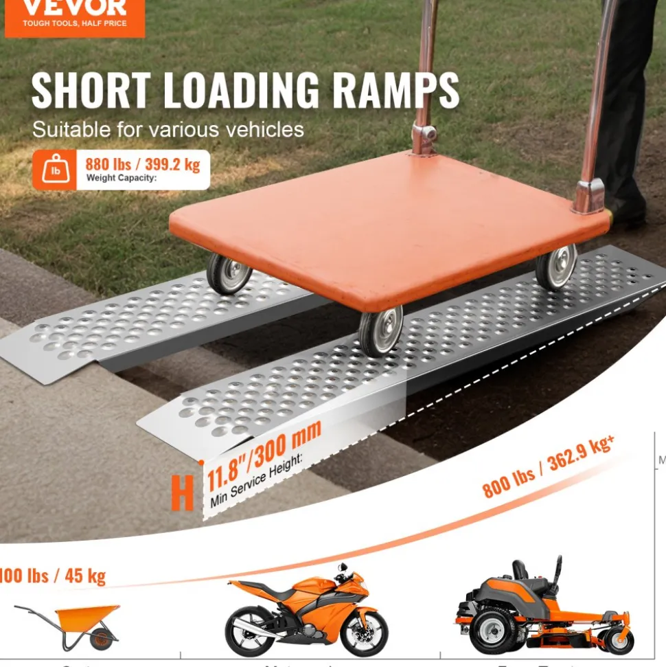 VEVOR Portable Loading Ramps, 2 Pcs 47.2 x 8.5 in, Durable Aluminum Shed Ramp Set with Anti-Slip Holes, Compact Design and Easy Storage, 880 Lbs Weight Capacity, for ATV, Tractors, Lawn Mowers, Carts