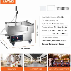 VEVOR Portable Oil Filtering Unit, 18L Capacity, 10 L/min Filtering Speed, Equipped with Swivel Casters and Oil Hose, Ideal for Fast Food Venues
