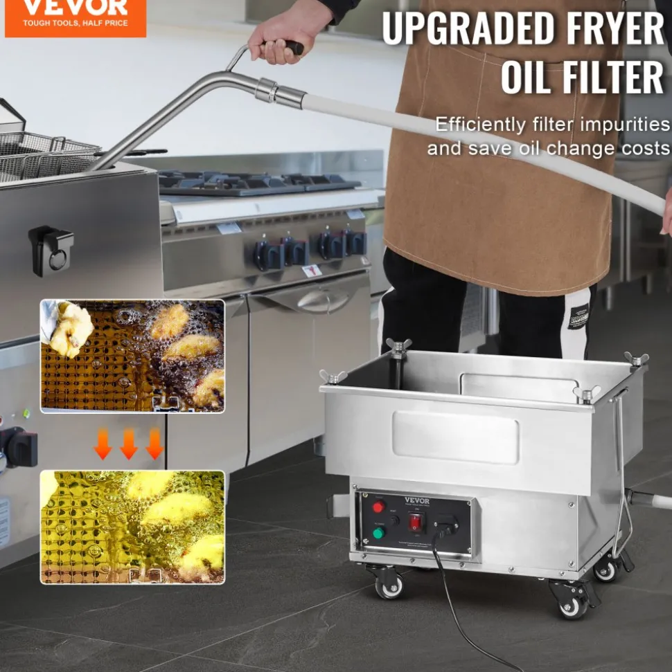 VEVOR Portable Oil Filtering Unit, 18L Capacity, 10 L/min Filtering Speed, Equipped with Swivel Casters and Oil Hose, Ideal for Fast Food Venues